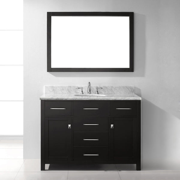 Virtu USA Caroline 48" Single Bath Vanity with White Marble Top and Round Sink with Brushed Nickel Faucet with Matching Mirror - Luxe Bathroom Vanities