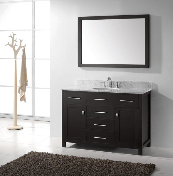 Virtu USA Caroline 48" Single Bath Vanity with White Marble Top and Round Sink with Brushed Nickel Faucet with Matching Mirror - Luxe Bathroom Vanities