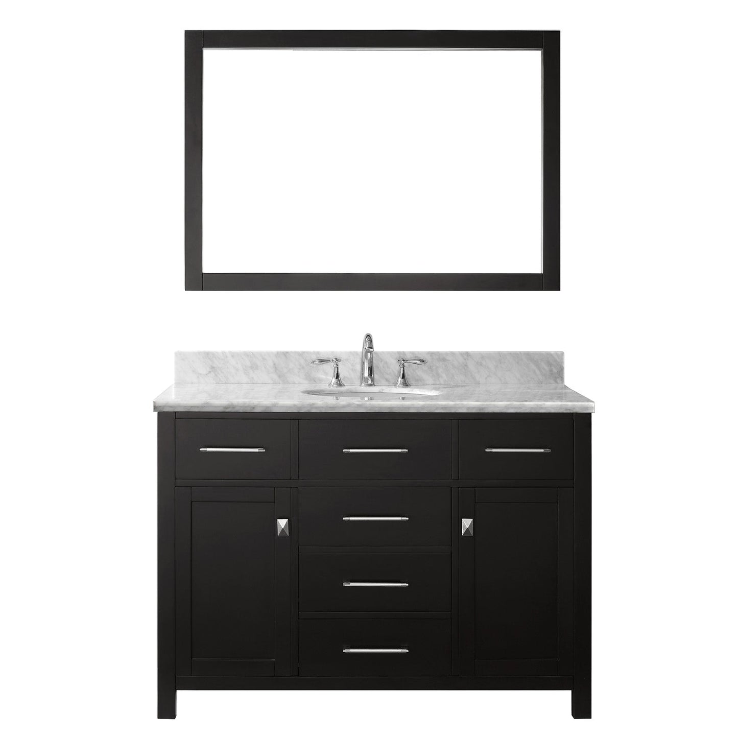 Virtu USA Caroline 48" Single Bath Vanity with White Marble Top and Round Sink with Brushed Nickel Faucet with Matching Mirror - Luxe Bathroom Vanities