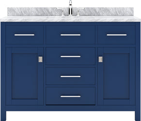 Virtu USA Caroline 48" Single Bath Vanity with White Marble Top and Round Sink with Brushed Nickel Faucet with Matching Mirror - Luxe Bathroom Vanities