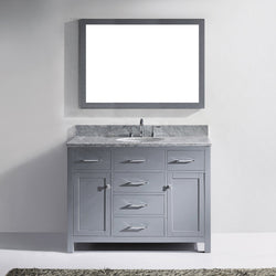 Virtu USA Caroline 48" Single Bath Vanity with White Marble Top and Round Sink with Brushed Nickel Faucet with Matching Mirror - Luxe Bathroom Vanities