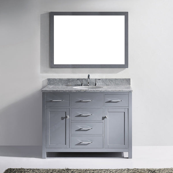 Virtu USA Caroline 48" Single Bath Vanity with White Marble Top and Round Sink with Brushed Nickel Faucet with Matching Mirror - Luxe Bathroom Vanities