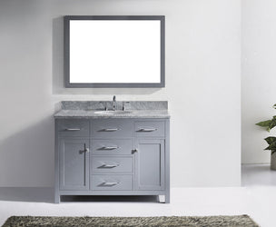 Virtu USA Caroline 48" Single Bath Vanity with White Marble Top and Round Sink with Brushed Nickel Faucet with Matching Mirror - Luxe Bathroom Vanities