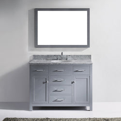 Virtu USA Caroline 48" Single Bath Vanity with White Marble Top and Square Sink with Polished Chrome Faucet with Matching Mirror - Luxe Bathroom Vanities