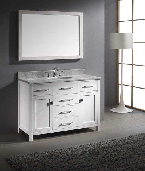 Virtu USA Caroline 48" Single Bath Vanity with White Marble Top and Round Sink with Brushed Nickel Faucet with Matching Mirror - Luxe Bathroom Vanities