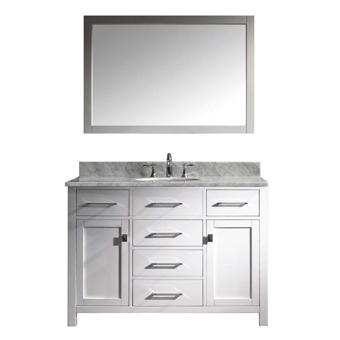 Virtu USA Caroline 48" Single Bath Vanity with White Marble Top and Round Sink with Brushed Nickel Faucet with Matching Mirror - Luxe Bathroom Vanities