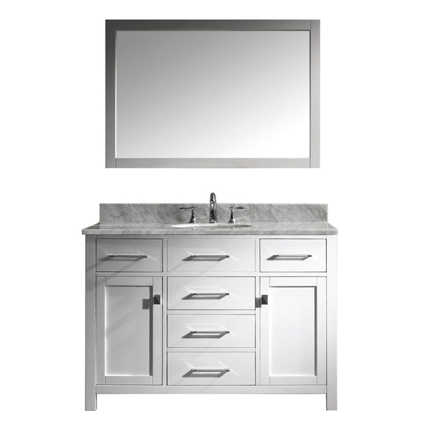 Virtu USA Caroline 48" Single Bath Vanity with White Marble Top and Round Sink with Brushed Nickel Faucet with Matching Mirror - Luxe Bathroom Vanities