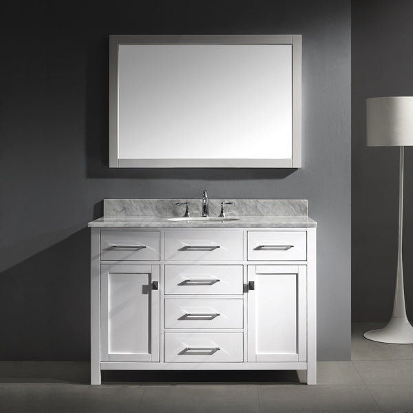 Virtu USA Caroline 48" Single Bath Vanity with White Marble Top and Square Sink with Polished Chrome Faucet with Matching Mirror - Luxe Bathroom Vanities