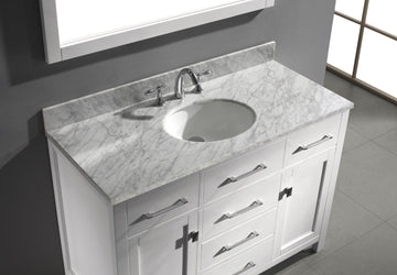 Virtu USA Caroline 48" Single Bath Vanity with White Marble Top and Square Sink with Polished Chrome Faucet with Matching Mirror - Luxe Bathroom Vanities