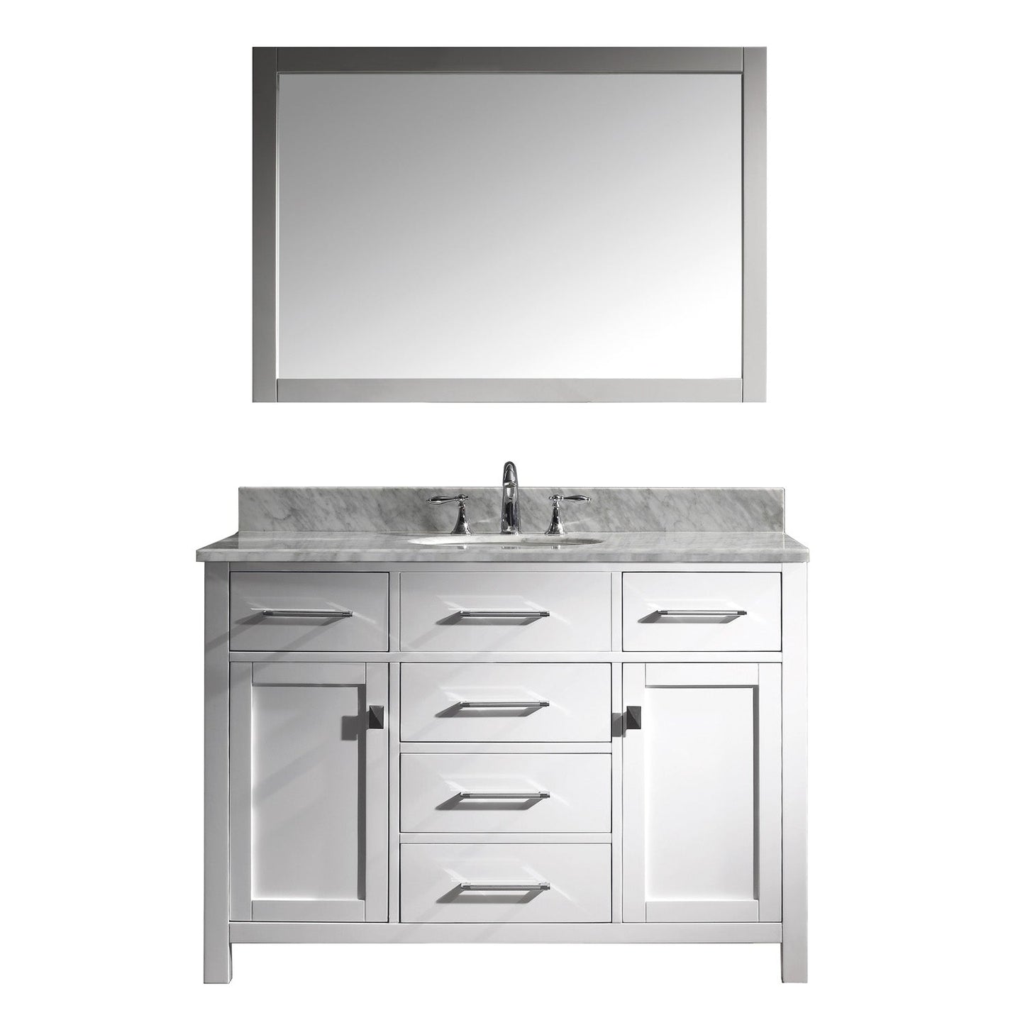 Virtu USA Caroline 48" Single Bath Vanity with White Marble Top and Round Sink with Matching Mirror - Luxe Bathroom Vanities