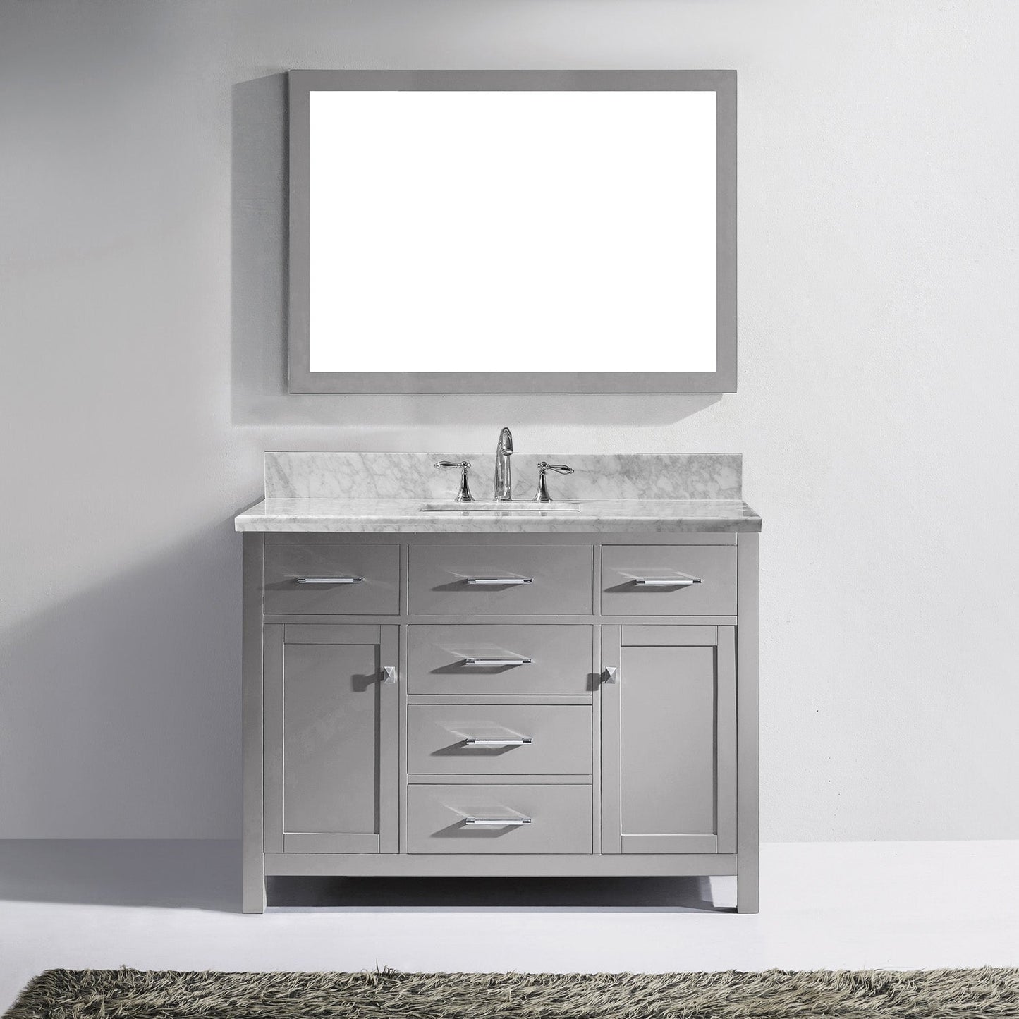 Virtu USA Caroline 48" Single Bath Vanity with White Marble Top and Square Sink with Brushed Nickel Faucet with Matching Mirror - Luxe Bathroom Vanities