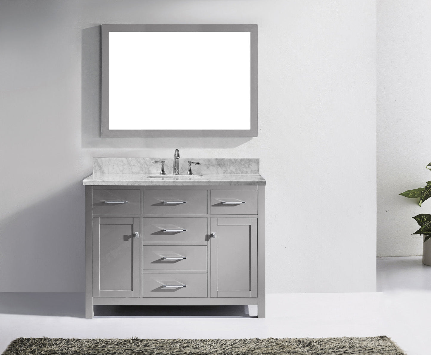 Virtu USA Caroline 48" Single Bath Vanity with White Marble Top and Square Sink with Brushed Nickel Faucet with Matching Mirror - Luxe Bathroom Vanities