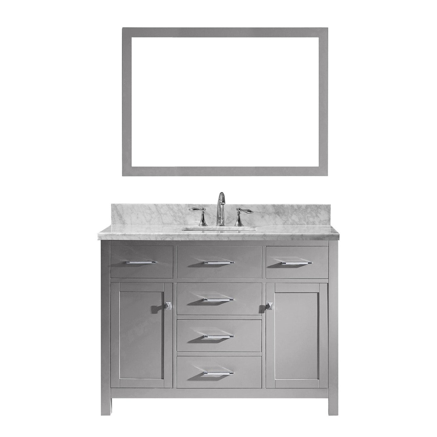 Virtu USA Caroline 48" Single Bath Vanity with White Marble Top and Square Sink with Brushed Nickel Faucet with Matching Mirror - Luxe Bathroom Vanities