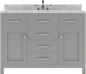Virtu USA Caroline 48" Single Bath Vanity with Italian Carrara White Marble Top and Square Sink with Polished Chrome Faucet with Matching Mirror - Luxe Bathroom Vanities