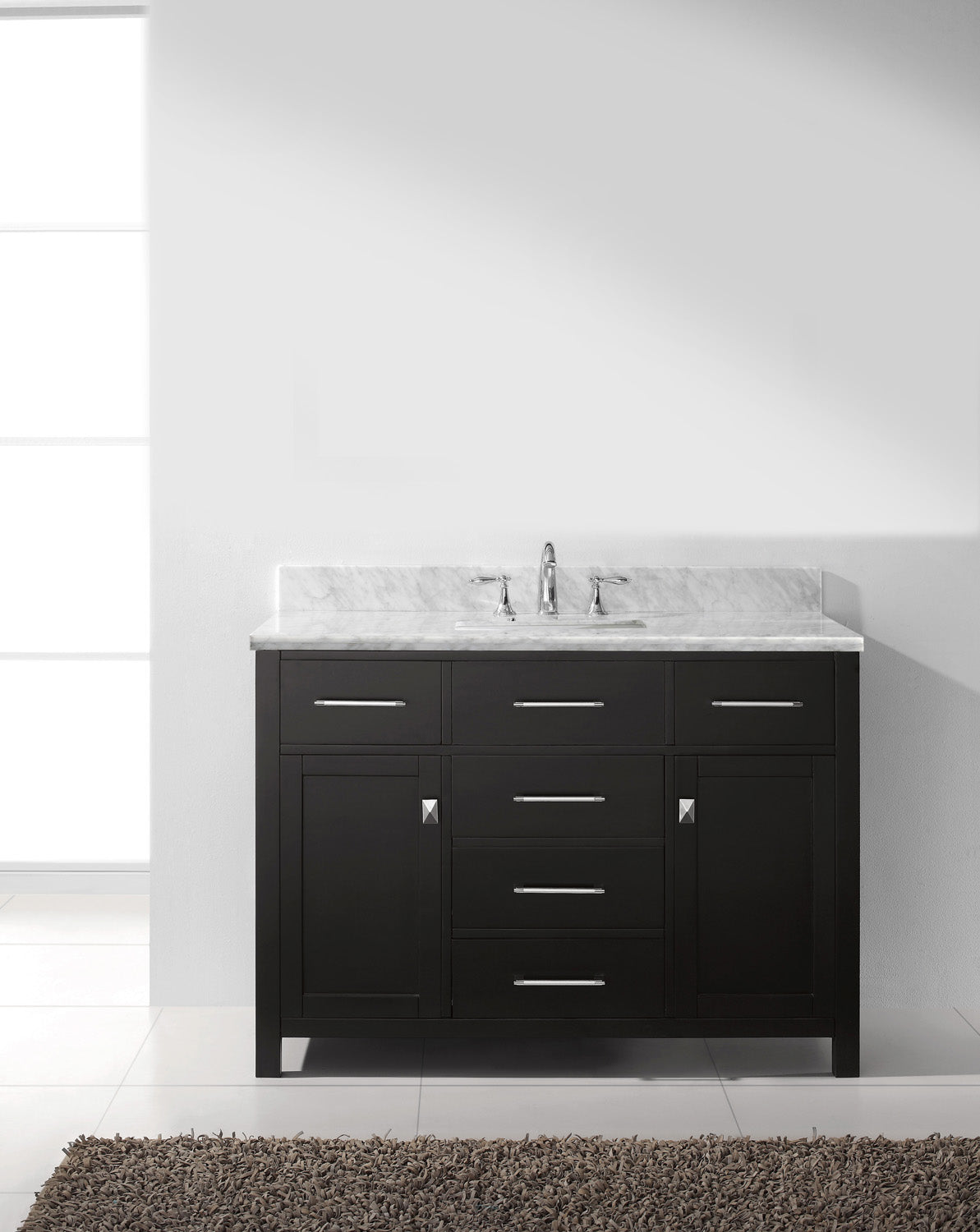 Virtu USA Caroline 48" Single Bath Vanity with White Marble Top and Square Sink with Brushed Nickel Faucet - Luxe Bathroom Vanities