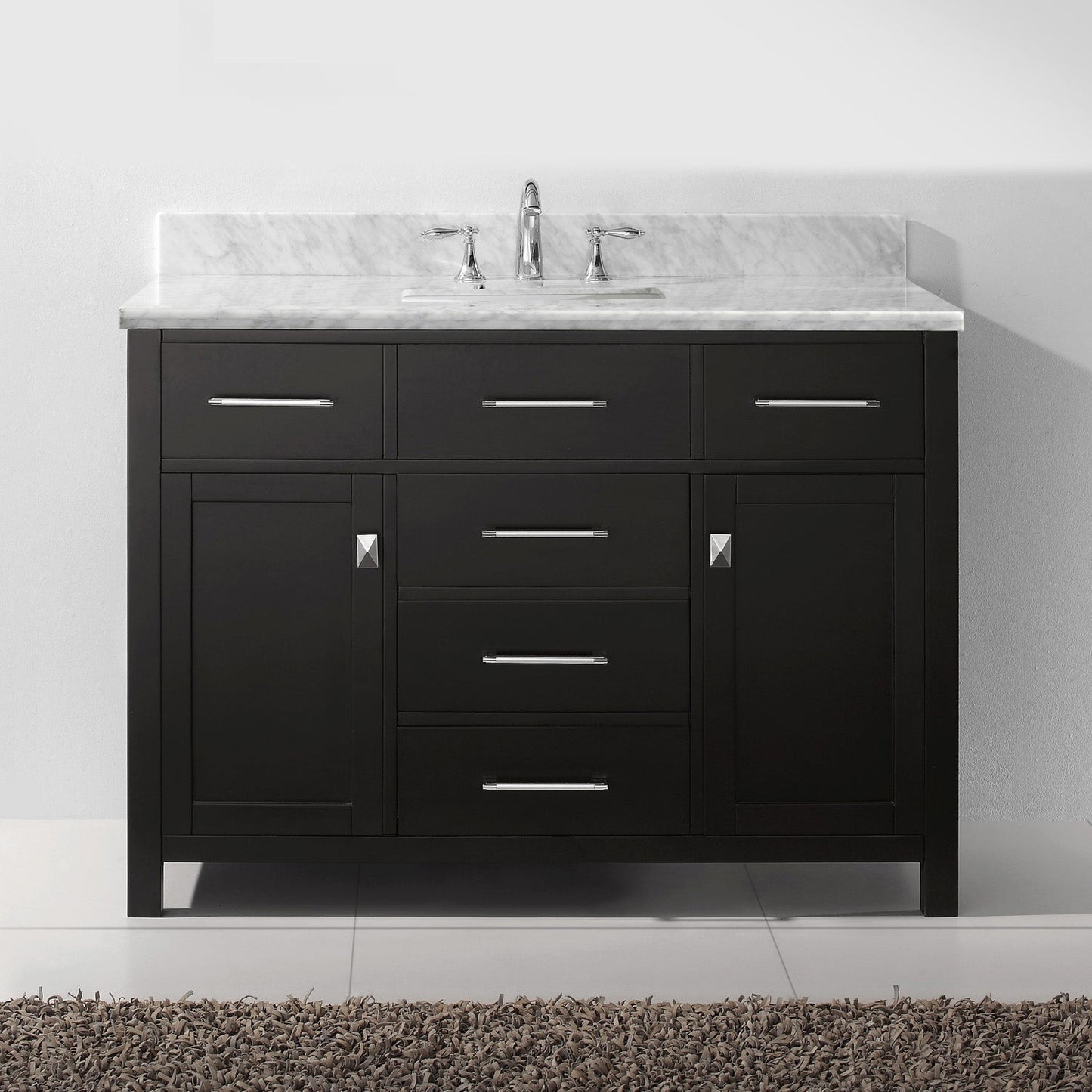 Virtu USA Caroline 48" Single Bath Vanity with White Marble Top and Square Sink with Brushed Nickel Faucet - Luxe Bathroom Vanities