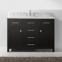 Virtu USA Caroline 48" Single Bath Vanity with White Marble Top and Square Sink with Brushed Nickel Faucet - Luxe Bathroom Vanities