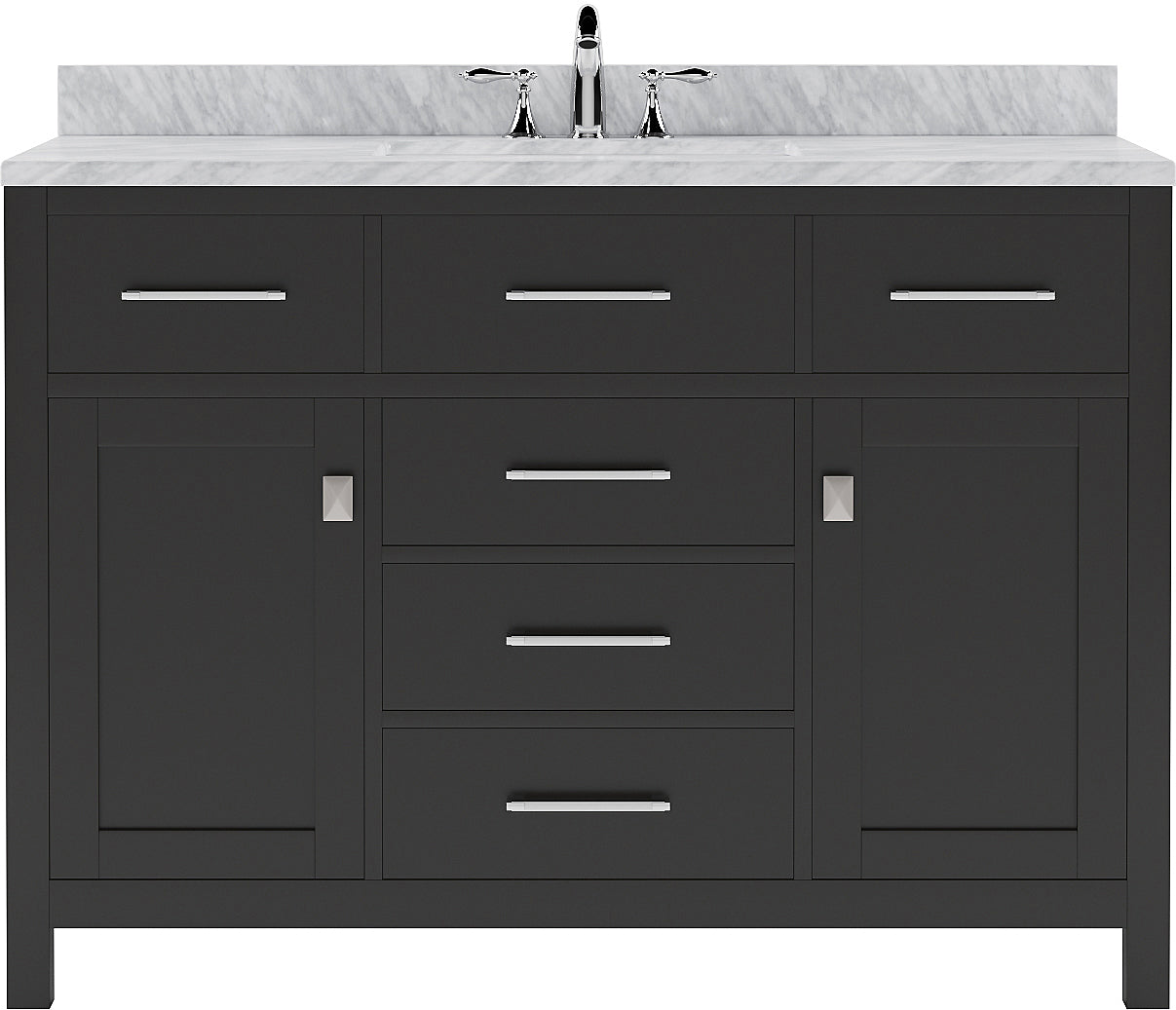 Virtu USA Caroline 48" Single Bath Vanity with Italian Carrara White Marble Top and Square Sink with Polished Chrome Faucet with Matching Mirror - Luxe Bathroom Vanities