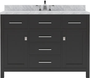 Virtu USA Caroline 48" Single Bath Vanity with White Marble Top and Square Sink with Brushed Nickel Faucet with Matching Mirror - Luxe Bathroom Vanities