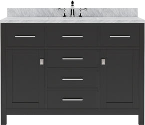 Virtu USA Caroline 48" Single Bath Vanity with White Marble Top and Square Sink with Brushed Nickel Faucet with Matching Mirror - Luxe Bathroom Vanities