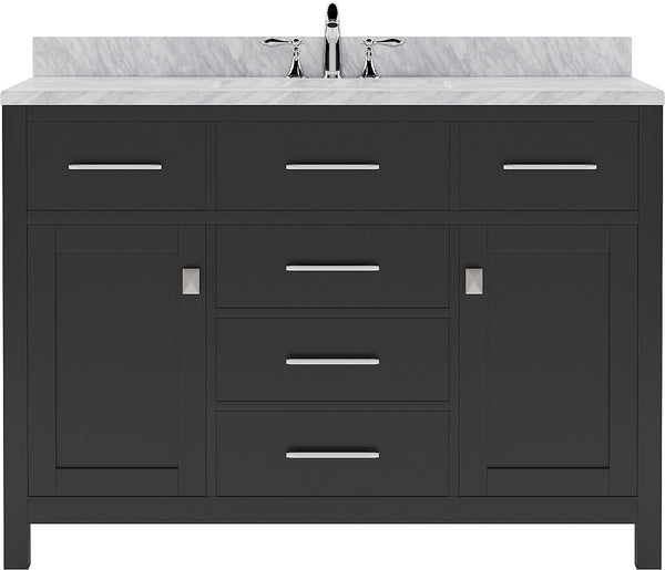 Virtu USA Caroline 48" Single Bath Vanity with White Marble Top and Square Sink with Brushed Nickel Faucet with Matching Mirror - Luxe Bathroom Vanities