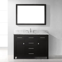 Virtu USA Caroline 48" Single Bath Vanity with White Marble Top and Square Sink with Brushed Nickel Faucet with Matching Mirror - Luxe Bathroom Vanities