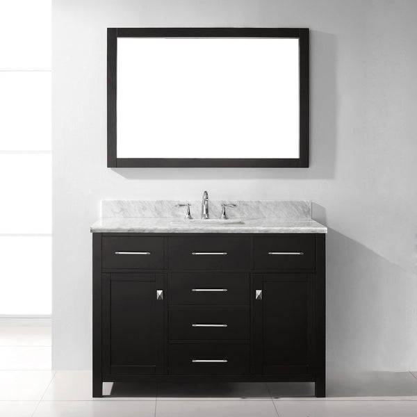 Virtu USA Caroline 48" Single Bath Vanity with White Marble Top and Square Sink with Matching Mirror - Luxe Bathroom Vanities