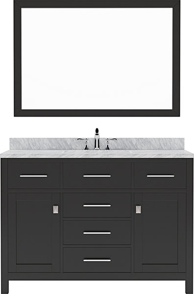 Virtu USA Caroline 48" Single Bath Vanity with White Marble Top and Square Sink with Matching Mirror - Luxe Bathroom Vanities