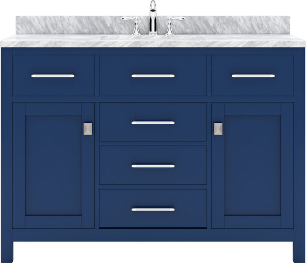 Virtu USA Caroline 48" Single Bath Vanity with White Marble Top and Square Sink with Brushed Nickel Faucet with Matching Mirror - Luxe Bathroom Vanities