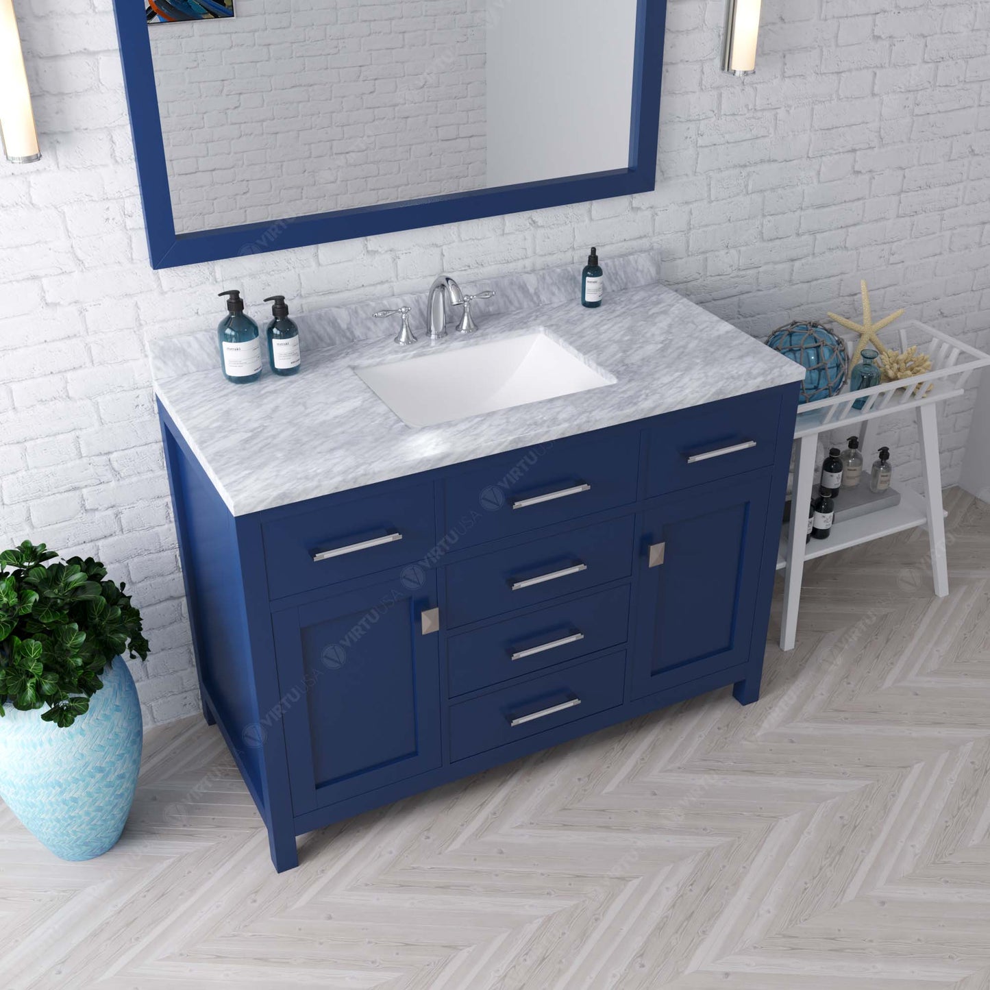 Virtu USA Caroline 48" Single Bath Vanity with White Marble Top and Square Sink with Matching Mirror - Luxe Bathroom Vanities