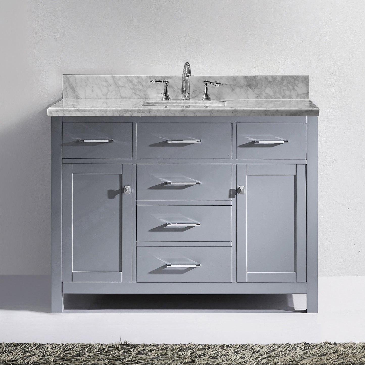 Virtu USA Caroline 48" Single Bath Vanity with Marble Top and Square Sink with Brushed Nickel Faucet - Luxe Bathroom Vanities Luxury Bathroom Fixtures Bathroom Furniture