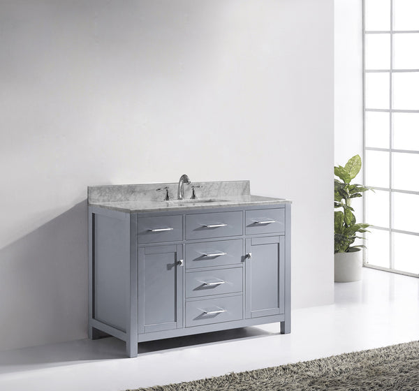 Virtu USA Caroline 48" Single Bath Vanity with Marble Top and Square Sink with Brushed Nickel Faucet - Luxe Bathroom Vanities Luxury Bathroom Fixtures Bathroom Furniture