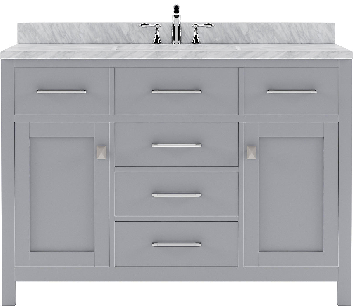 Virtu USA Caroline 48" Single Bath Vanity with White Marble Top and Square Sink with Matching Mirror - Luxe Bathroom Vanities