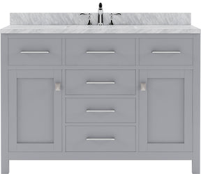 Virtu USA Caroline 48" Single Bath Vanity with White Marble Top and Square Sink with Matching Mirror - Luxe Bathroom Vanities