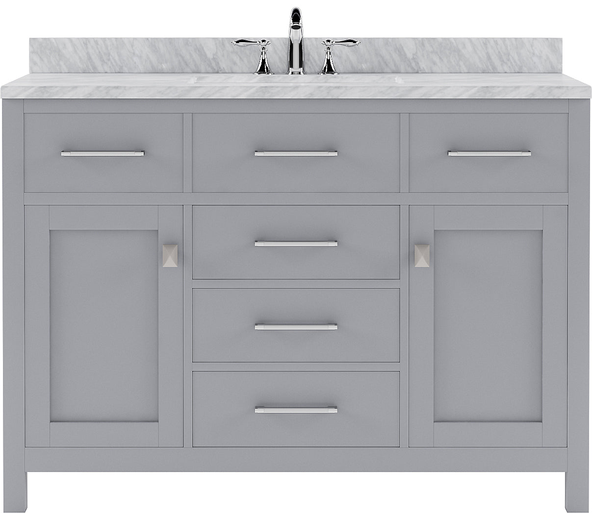 Virtu USA Caroline 48" Single Bath Vanity with White Marble Top and Square Sink with Brushed Nickel Faucet with Matching Mirror - Luxe Bathroom Vanities