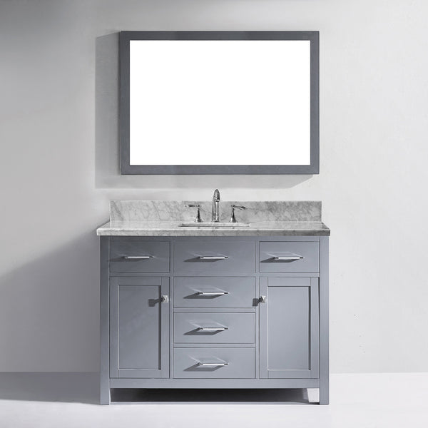 Virtu USA Caroline 48" Single Bath Vanity with White Marble Top and Square Sink with Matching Mirror - Luxe Bathroom Vanities