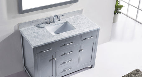 Virtu USA Caroline 48" Single Bath Vanity with White Marble Top and Square Sink with Brushed Nickel Faucet with Matching Mirror - Luxe Bathroom Vanities