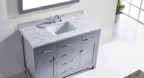 Virtu USA Caroline 48" Single Bath Vanity with White Marble Top and Square Sink with Matching Mirror - Luxe Bathroom Vanities