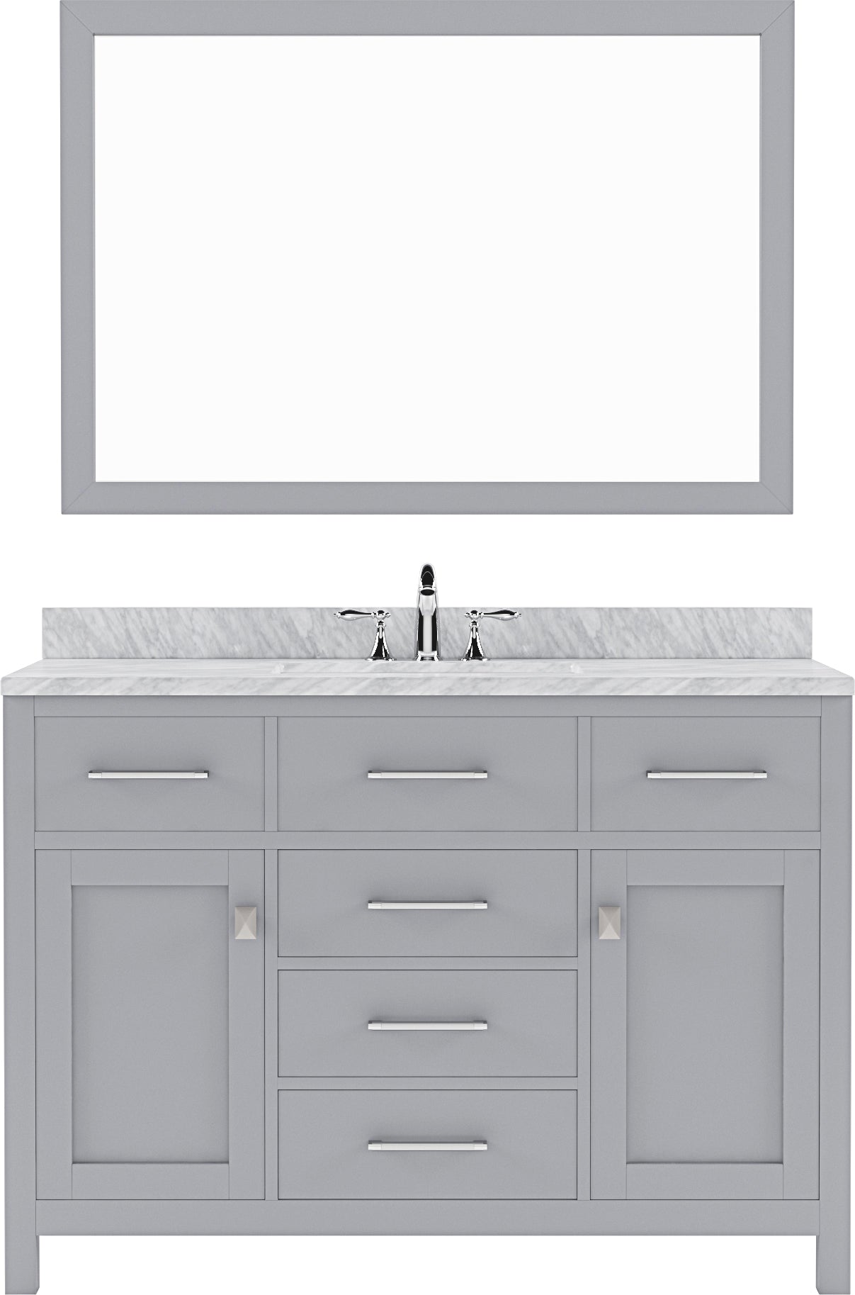 Virtu USA Caroline 48" Single Bath Vanity with White Marble Top and Square Sink with Brushed Nickel Faucet with Matching Mirror - Luxe Bathroom Vanities