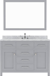 Virtu USA Caroline 48" Single Bath Vanity with White Marble Top and Square Sink with Brushed Nickel Faucet with Matching Mirror - Luxe Bathroom Vanities