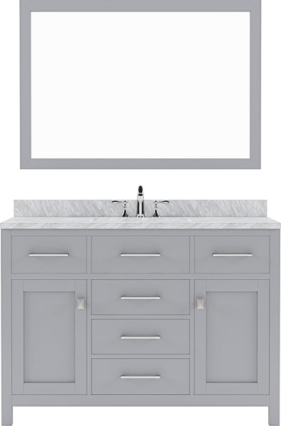 Virtu USA Caroline 48" Single Bath Vanity with White Marble Top and Square Sink with Brushed Nickel Faucet with Matching Mirror - Luxe Bathroom Vanities