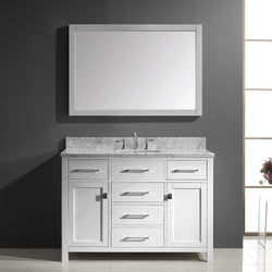 Virtu USA Caroline 48" Single Bath Vanity with White Marble Top and Square Sink with Brushed Nickel Faucet with Matching Mirror - Luxe Bathroom Vanities