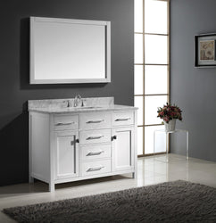 Virtu USA Caroline 48" Single Bath Vanity with White Marble Top and Square Sink with Brushed Nickel Faucet with Matching Mirror - Luxe Bathroom Vanities