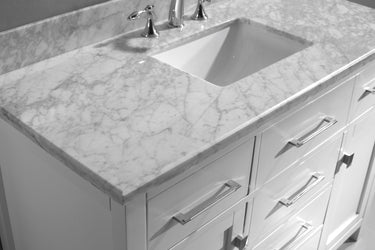 Virtu USA Caroline 48" Single Bath Vanity with White Marble Top and Square Sink with Brushed Nickel Faucet with Matching Mirror - Luxe Bathroom Vanities