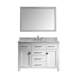 Virtu USA Caroline 48" Single Bath Vanity with White Marble Top and Square Sink with Brushed Nickel Faucet with Matching Mirror - Luxe Bathroom Vanities