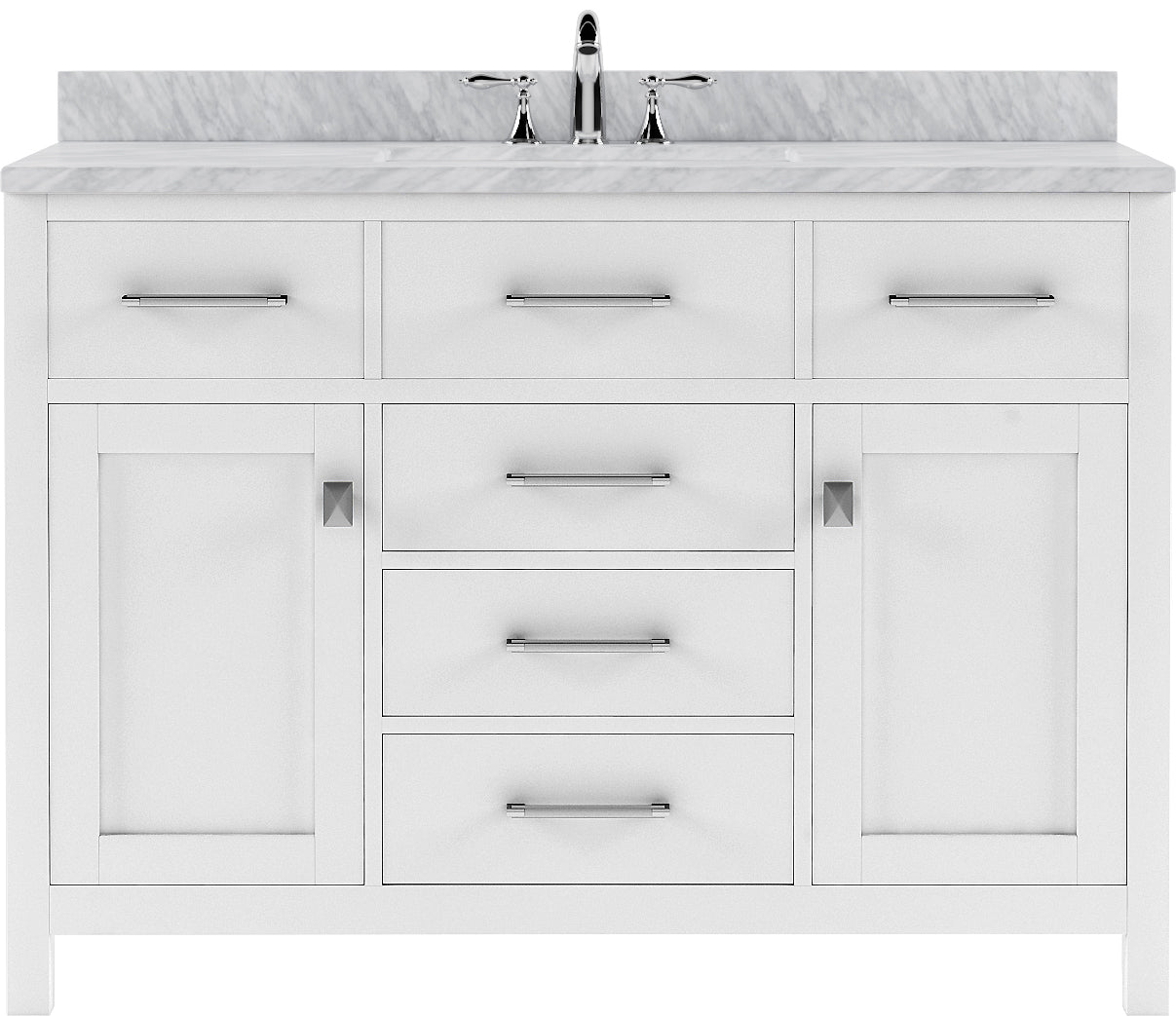 Virtu USA Caroline 48" Single Bath Vanity with White Marble Top and Square Sink with Matching Mirror - Luxe Bathroom Vanities