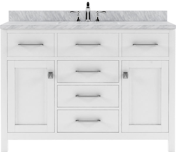 Virtu USA Caroline 48" Single Bath Vanity with White Marble Top and Square Sink with Matching Mirror - Luxe Bathroom Vanities