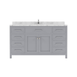 Virtu USA Caroline 60" Single Bath Vanity in Cashmere Gray with White Quartz Top and Round Sink with Brushed Nickel Faucet with Matching Mirror - Luxe Bathroom Vanities
