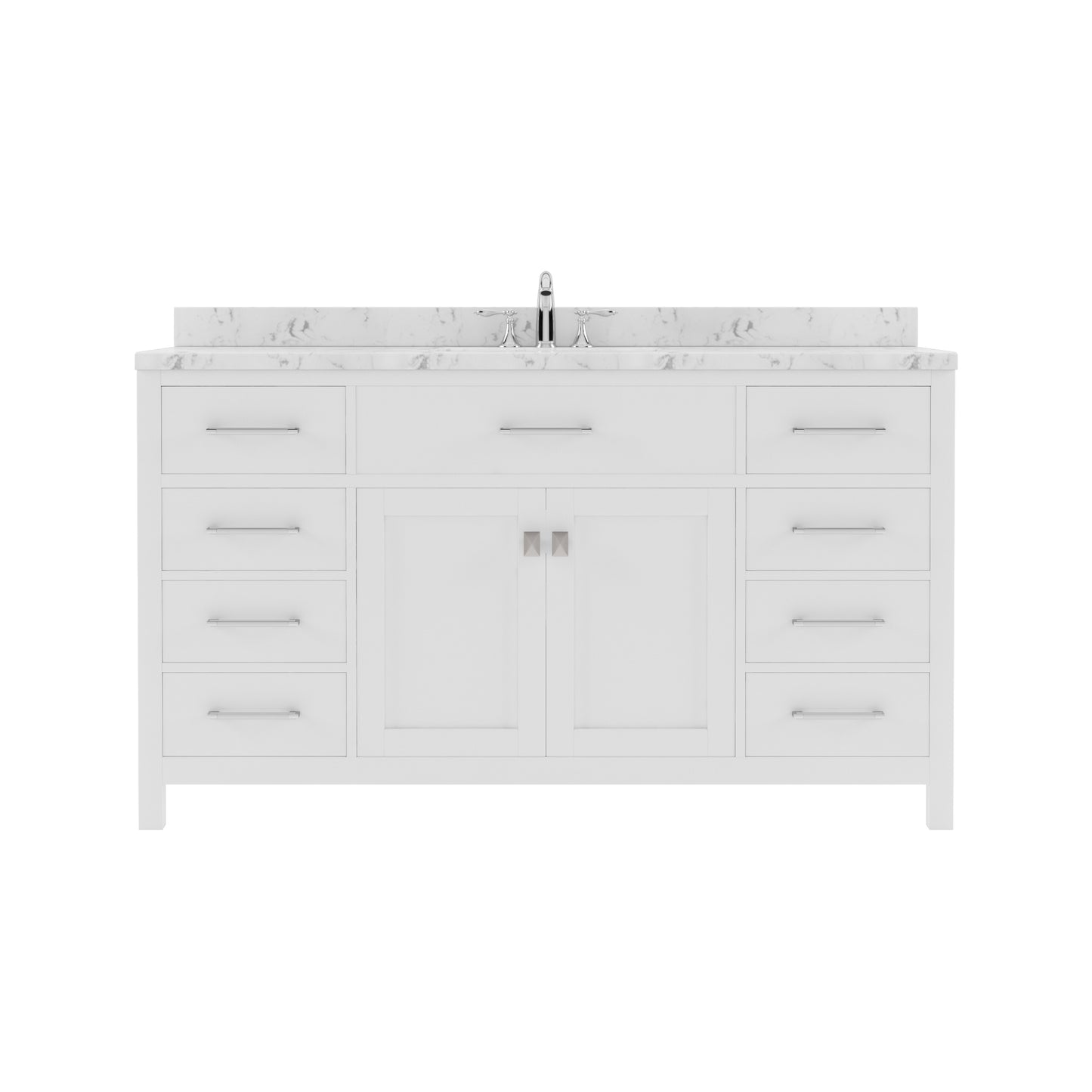 Virtu USA Caroline 60" Single Bath Vanity in Cashmere Gray with White Quartz Top and Round Sink with Matching Mirror - Luxe Bathroom Vanities