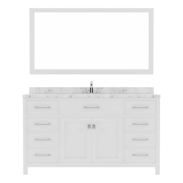 Virtu USA Caroline 60" Single Bath Vanity in Cashmere Gray with White Quartz Top and Round Sink with Matching Mirror - Luxe Bathroom Vanities